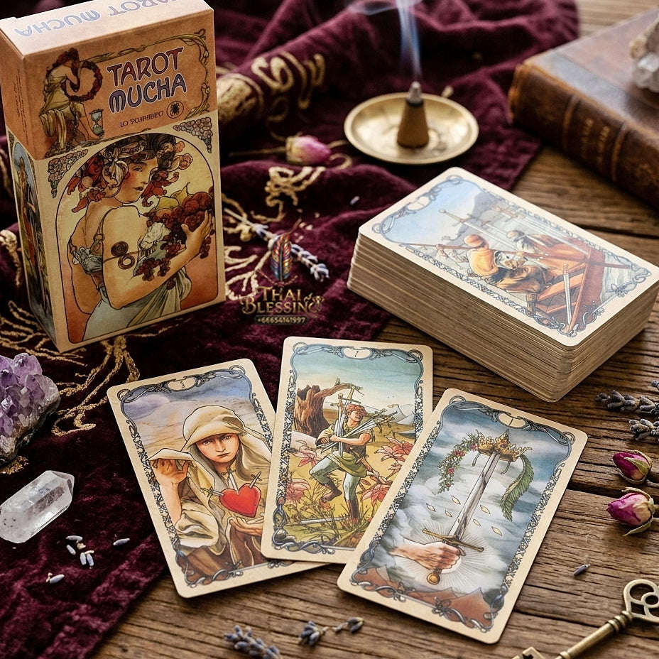 Tarot Mucha Deck (78 Pcs Cards Deck) - Vintage Art Nouveau Alphonse Mucha Style English Edition for Intuitive Readings, Spiritual Guidance & Tarot Collectors