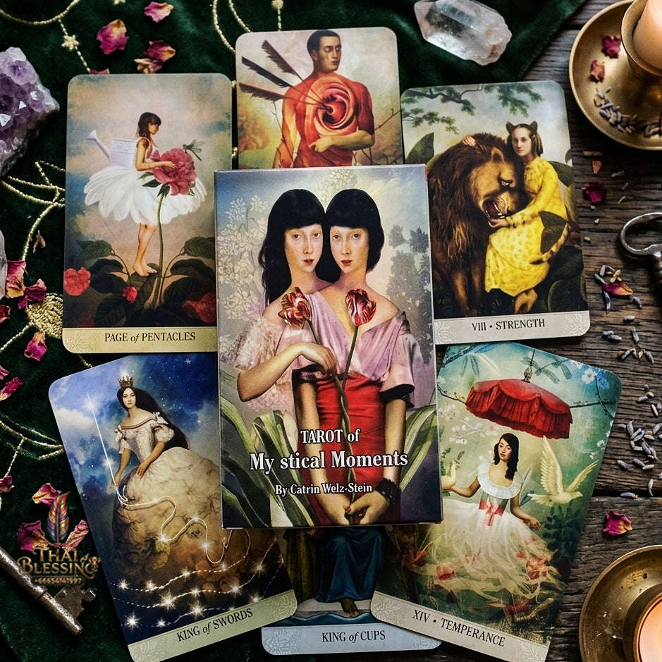 Tarot of Mystical Moments Deck (83 Pcs Cards Edition) - Surreal Collage Art by Catrin Welz-Stein English Edition for Intuitive Readings, Divination & Tarot Collectors Thai Blessing Co By RURUECHA