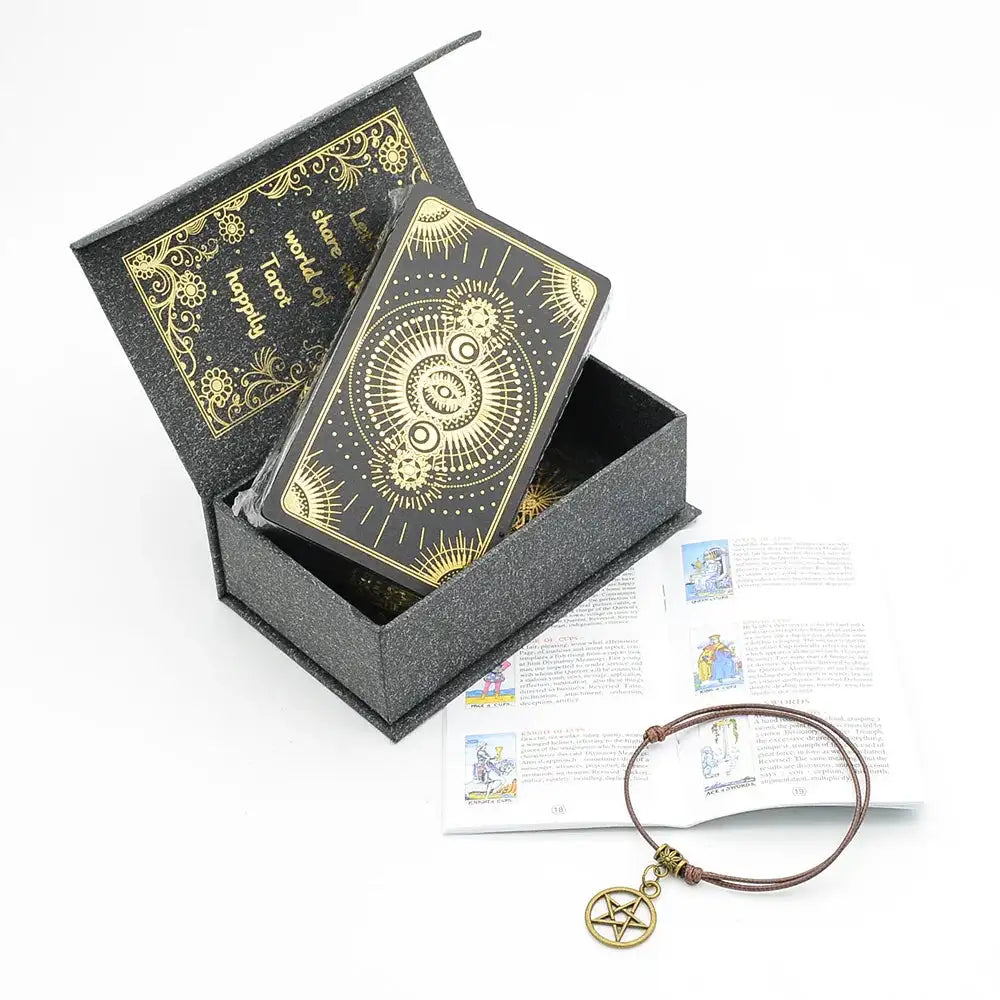 ✨ Plastic Rider-Waite Tarot Cards – 78 Durable, Waterproof PVC Cards with Sophisticated Gold Foil Print for Divination and Game Play Black gold