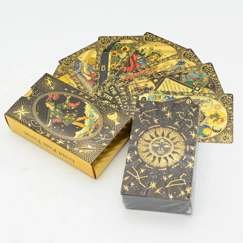 ✨ Plastic Rider-Waite Tarot Cards – 78 Durable, Waterproof PVC Cards with Sophisticated Gold Foil Print for Divination and Game Play Easy version