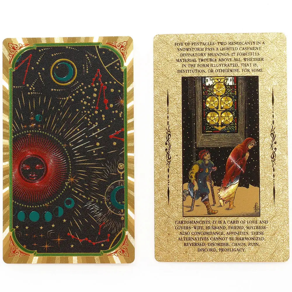 ✨ Plastic Rider-Waite Tarot Cards – 78 Durable, Waterproof PVC Cards with Sophisticated Gold Foil Print for Divination and Game Play