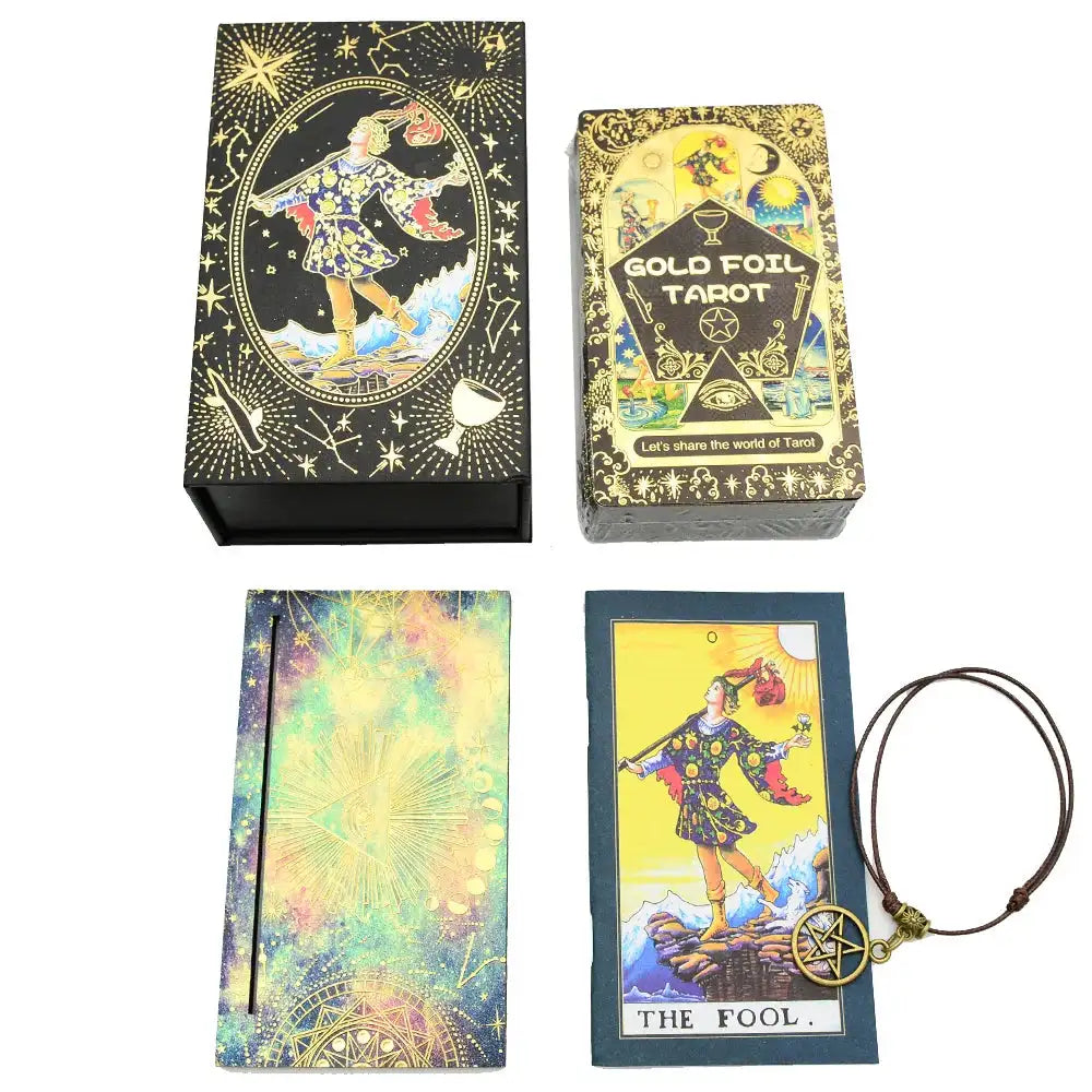 ✨ Plastic Rider-Waite Tarot Cards – 78 Durable, Waterproof PVC Cards with Sophisticated Gold Foil Print for Divination and Game Play Black Gold Sun