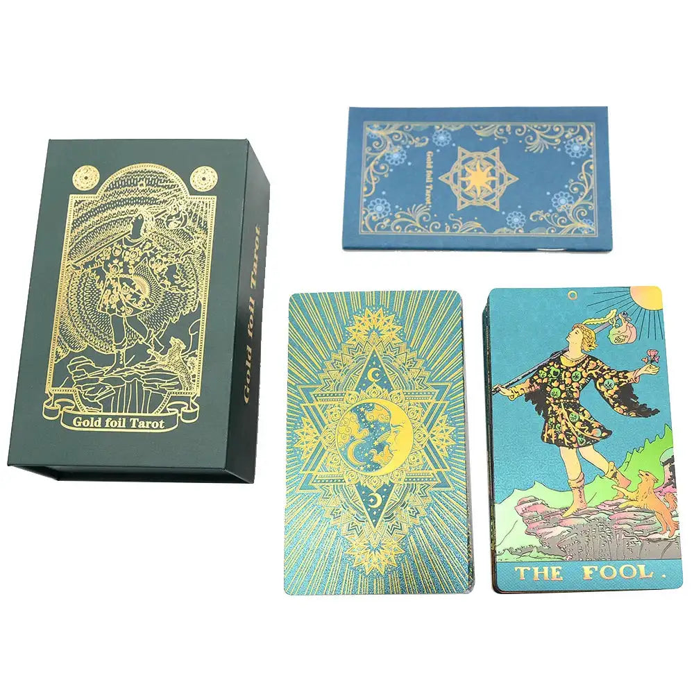 ✨ Plastic Rider-Waite Tarot Cards – 78 Durable, Waterproof PVC Cards with Sophisticated Gold Foil Print for Divination and Game Play Green