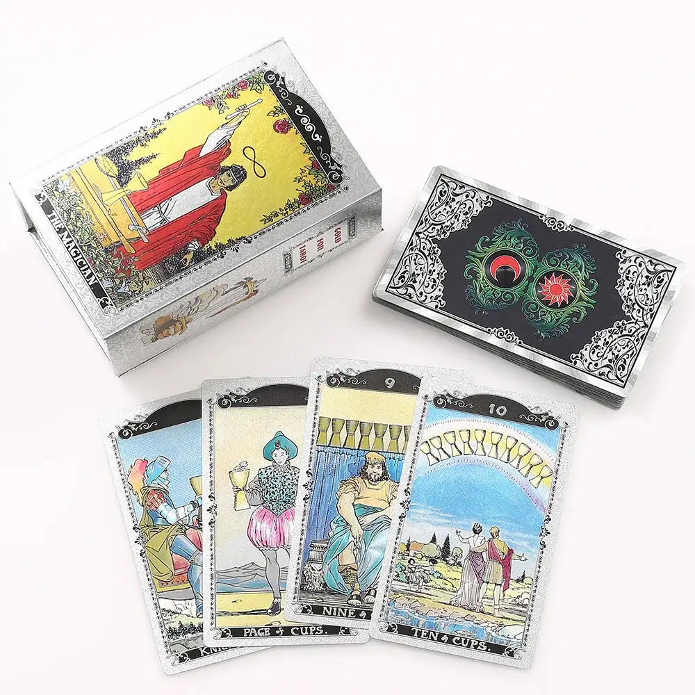 ✨ Plastic Rider-Waite Tarot Cards – 78 Durable, Waterproof PVC Cards with Sophisticated Gold Foil Print for Divination and Game Play
