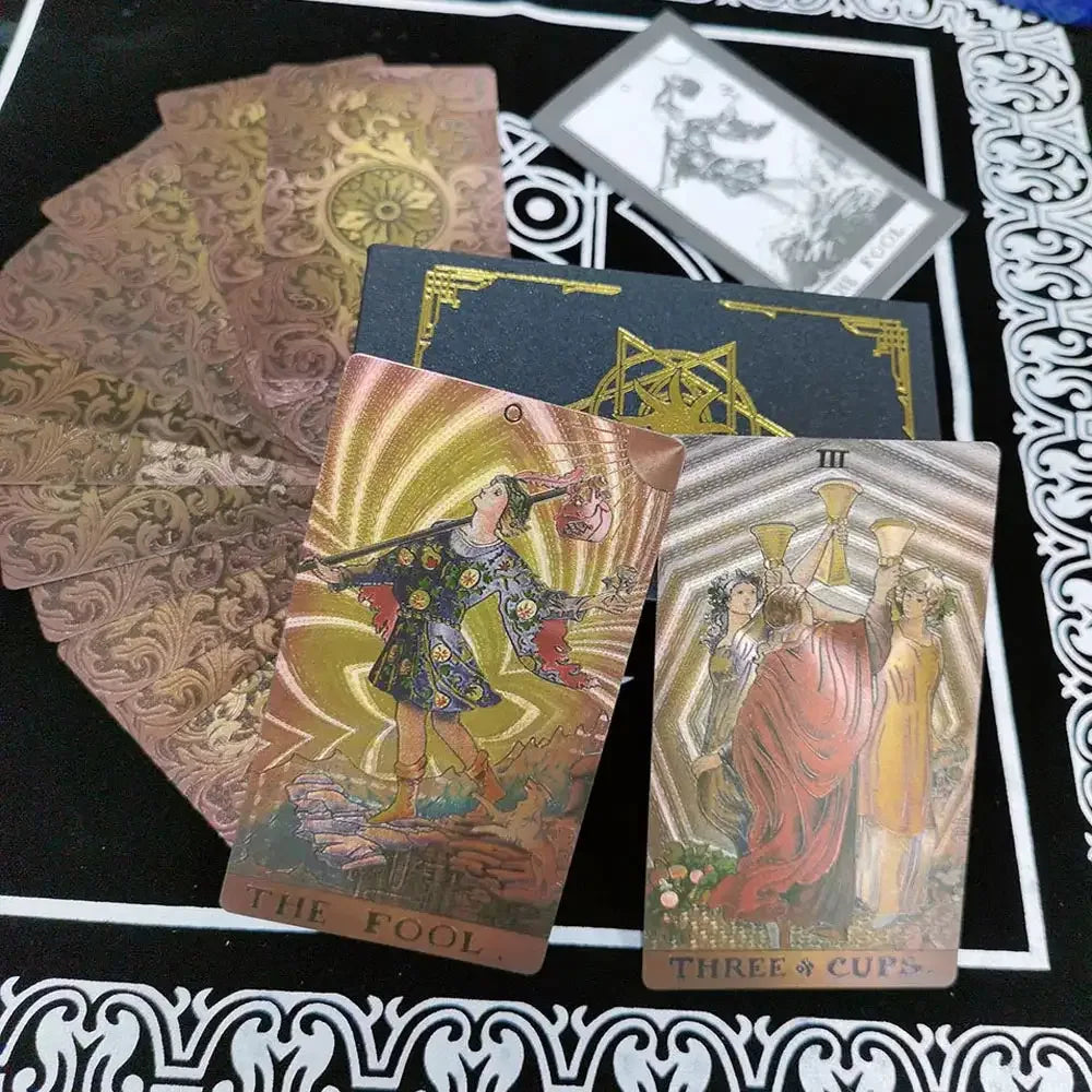 ✨ Plastic Rider-Waite Tarot Cards – 78 Durable, Waterproof PVC Cards with Sophisticated Gold Foil Print for Divination and Game Play Borderless style