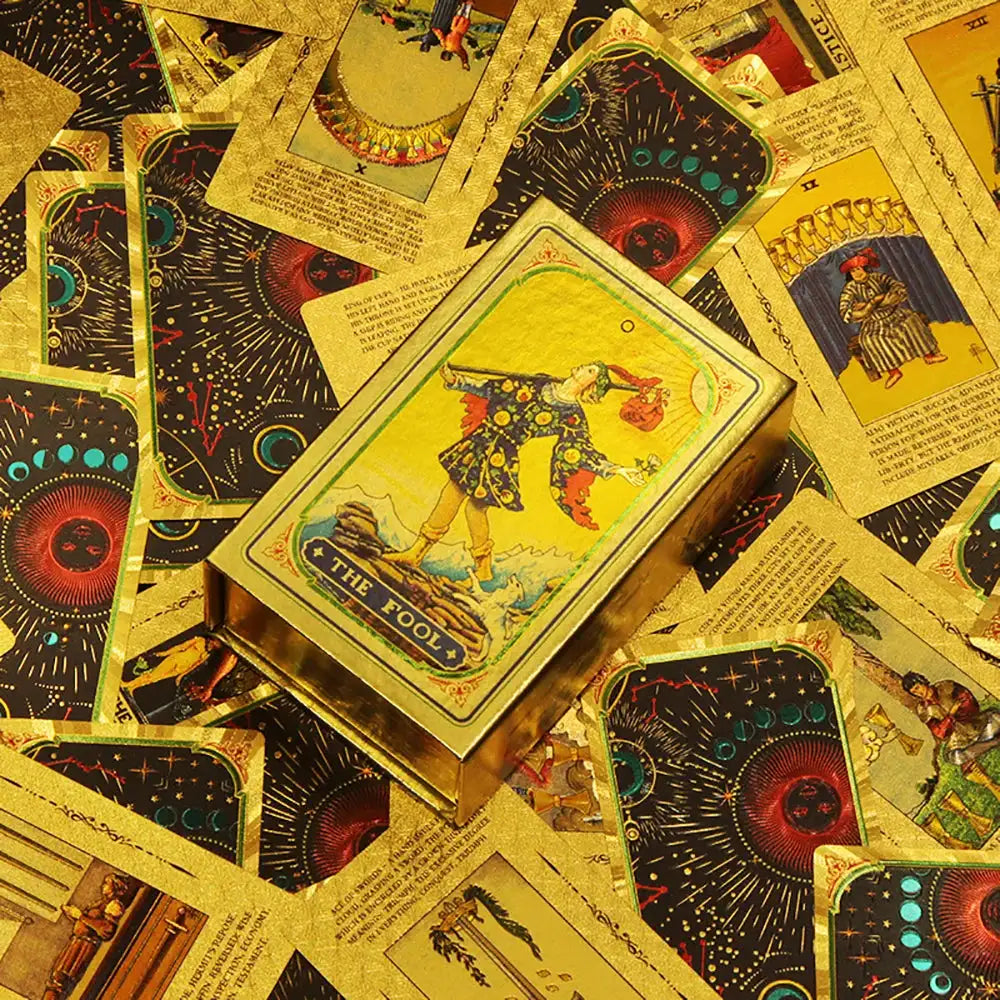 ✨ Plastic Rider-Waite Tarot Cards – 78 Durable, Waterproof PVC Cards with Sophisticated Gold Foil Print for Divination and Game Play