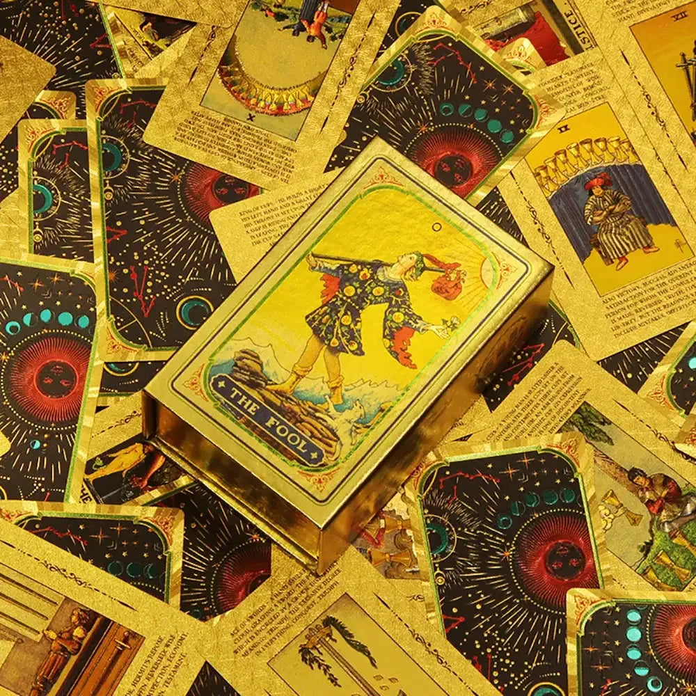 ✨ Plastic Rider-Waite Tarot Cards – 78 Durable, Waterproof PVC Cards with Sophisticated Gold Foil Print for Divination and Game Play