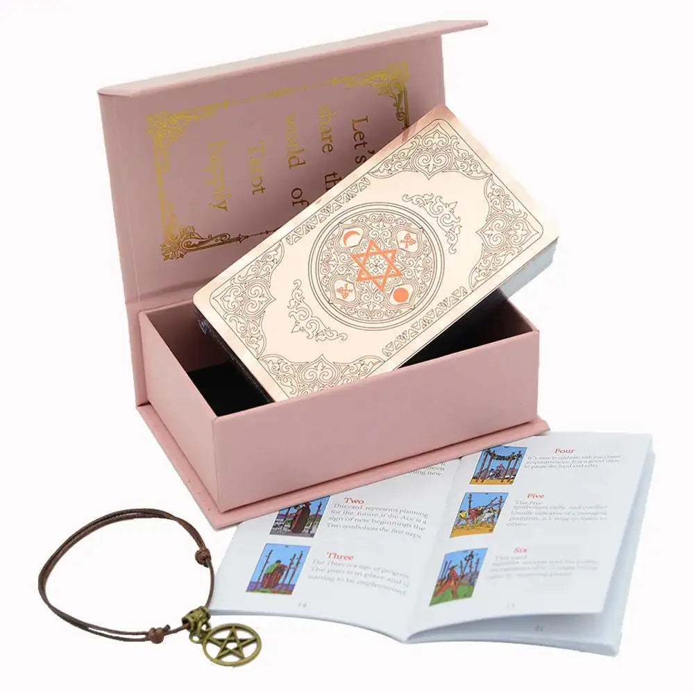 ✨ Plastic Rider-Waite Tarot Cards – 78 Durable, Waterproof PVC Cards with Sophisticated Gold Foil Print for Divination and Game Play Rose gold powder box