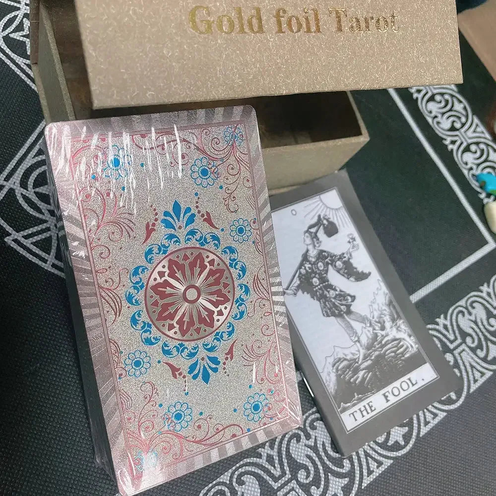 ✨ Plastic Rider-Waite Tarot Cards – 78 Durable, Waterproof PVC Cards with Sophisticated Gold Foil Print for Divination and Game Play Coffee