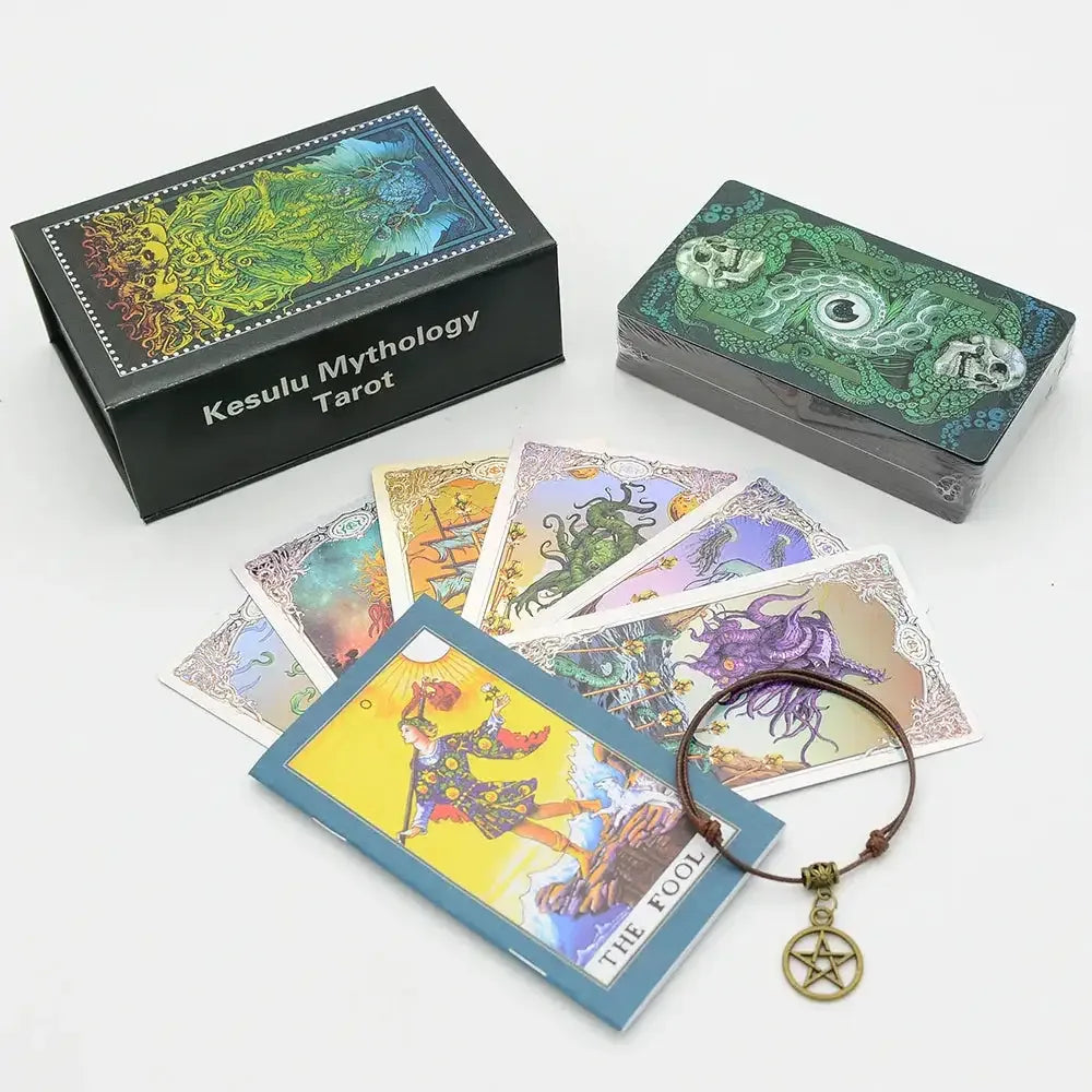 ✨ Plastic Rider-Waite Tarot Cards – 78 Durable, Waterproof PVC Cards with Sophisticated Gold Foil Print for Divination and Game Play Laser Cthulhu