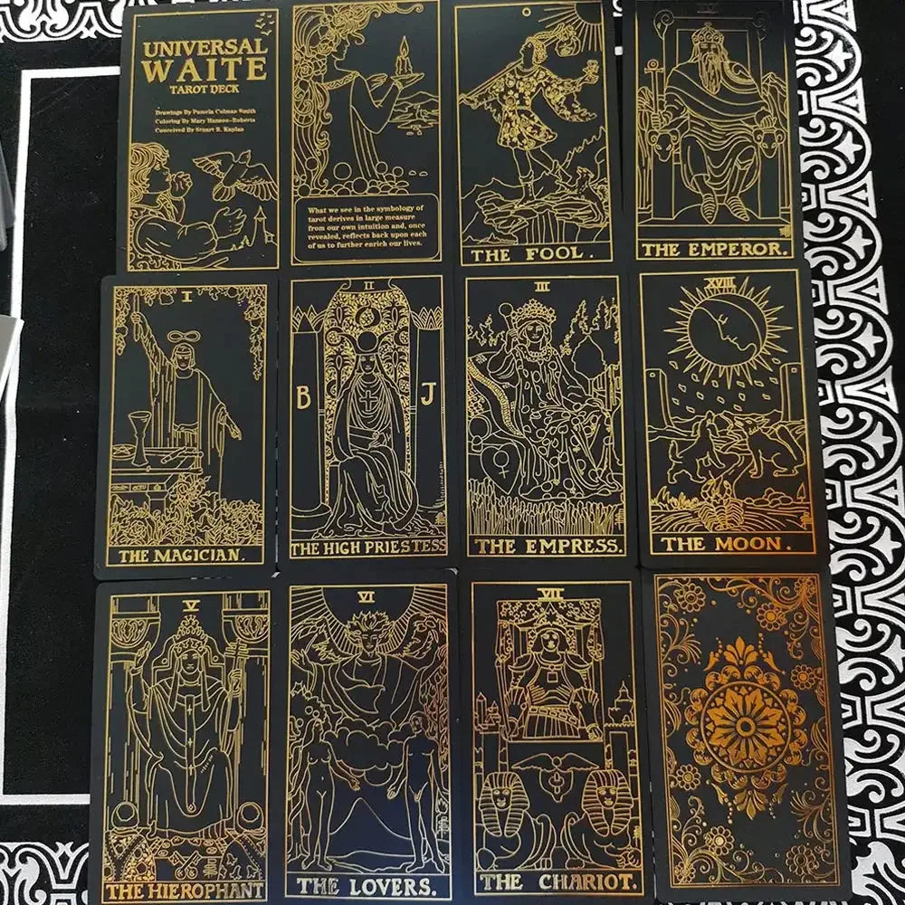 ✨ Plastic Rider-Waite Tarot Cards – 78 Durable, Waterproof PVC Cards with Sophisticated Gold Foil Print for Divination and Game Play