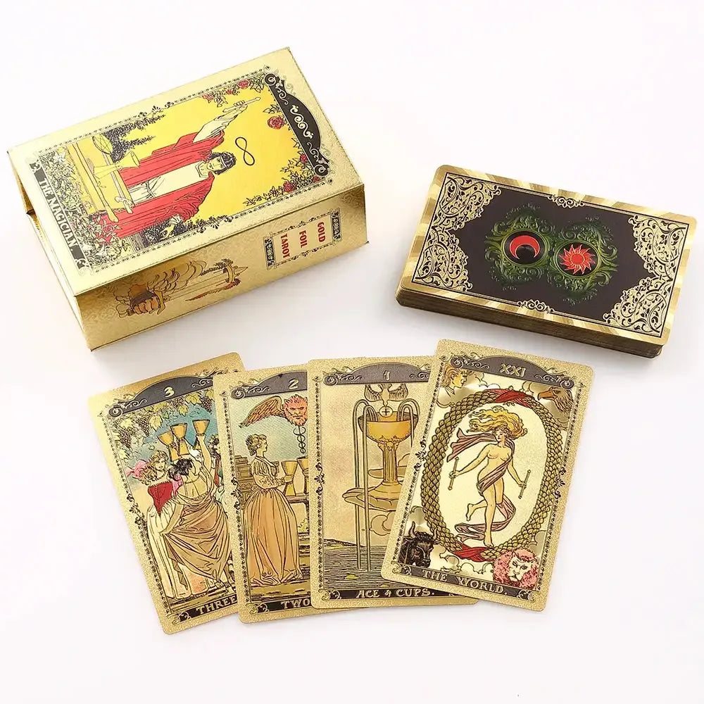 ✨ Plastic Rider-Waite Tarot Cards – 78 Durable, Waterproof PVC Cards with Sophisticated Gold Foil Print for Divination and Game Play