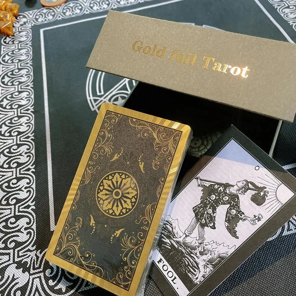 ✨ Plastic Rider-Waite Tarot Cards – 78 Durable, Waterproof PVC Cards with Sophisticated Gold Foil Print for Divination and Game Play Golden