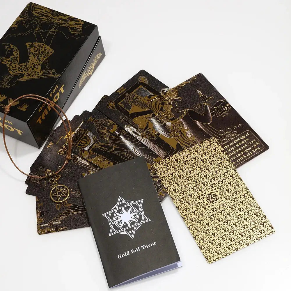 ✨ Plastic Rider-Waite Tarot Cards – 78 Durable, Waterproof PVC Cards with Sophisticated Gold Foil Print for Divination and Game Play