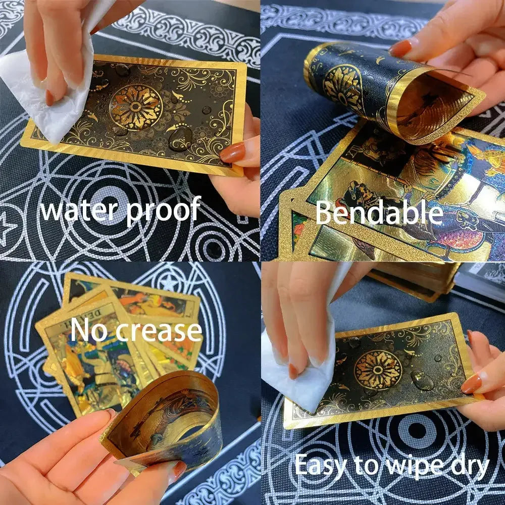 ✨ Plastic Rider-Waite Tarot Cards – 78 Durable, Waterproof PVC Cards with Sophisticated Gold Foil Print for Divination and Game Play