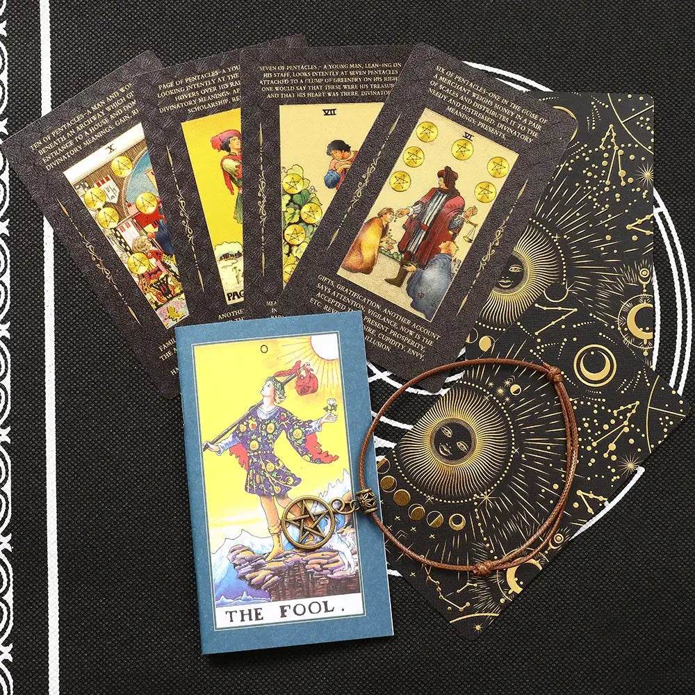 ✨ Plastic Rider-Waite Tarot Cards – 78 Durable, Waterproof PVC Cards with Sophisticated Gold Foil Print for Divination and Game Play