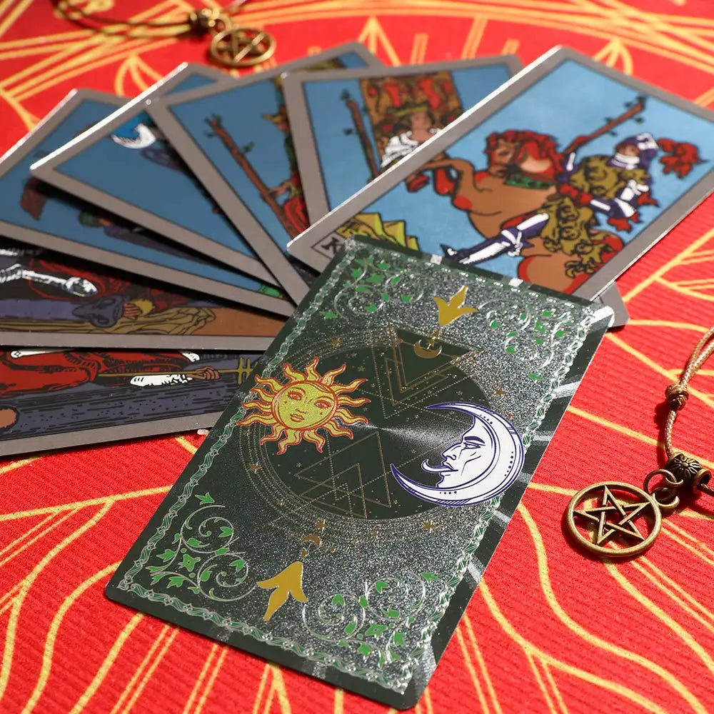 ✨ Plastic Rider-Waite Tarot Cards – 78 Durable, Waterproof PVC Cards with Sophisticated Gold Foil Print for Divination and Game Play