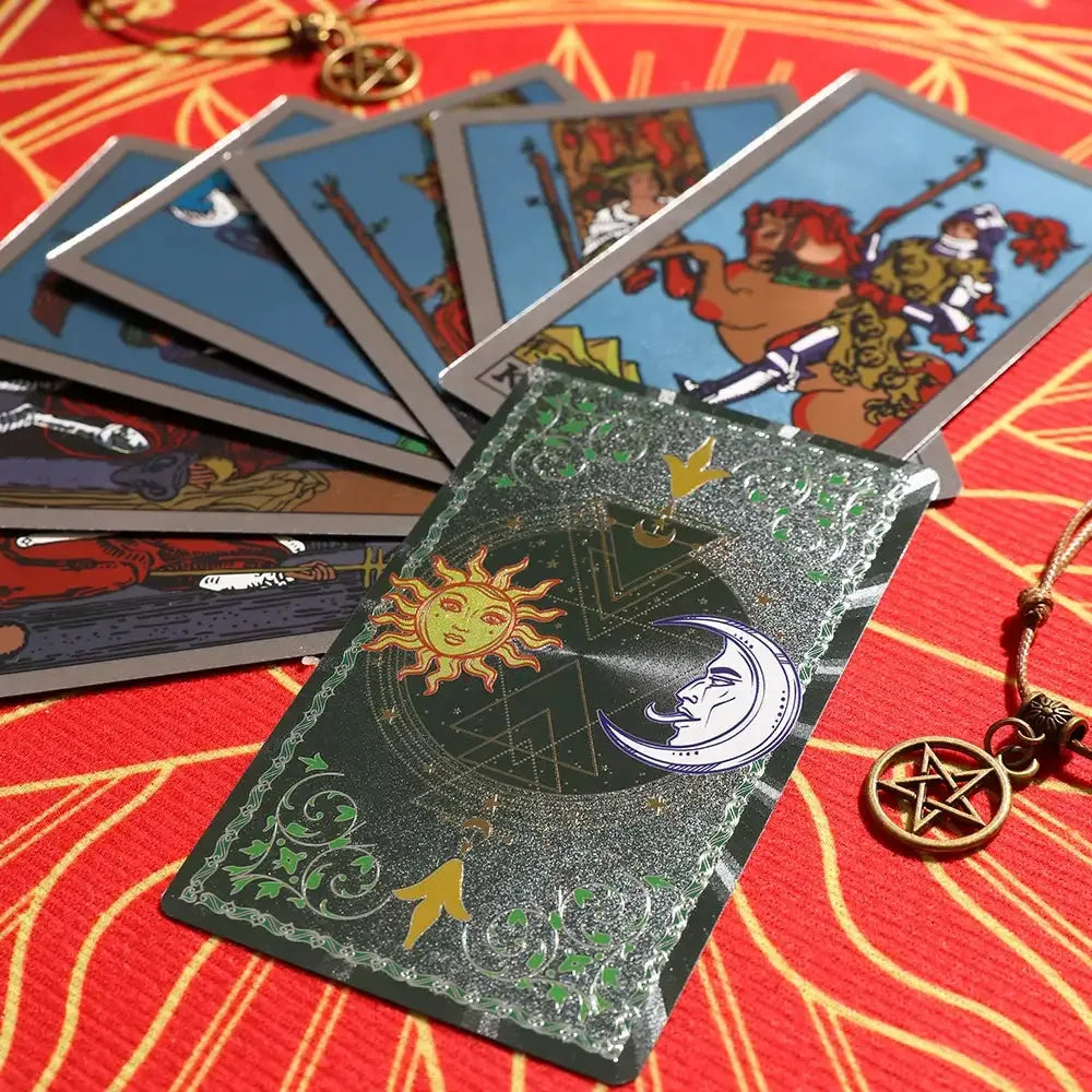 ✨ Plastic Rider-Waite Tarot Cards – 78 Durable, Waterproof PVC Cards with Sophisticated Gold Foil Print for Divination and Game Play