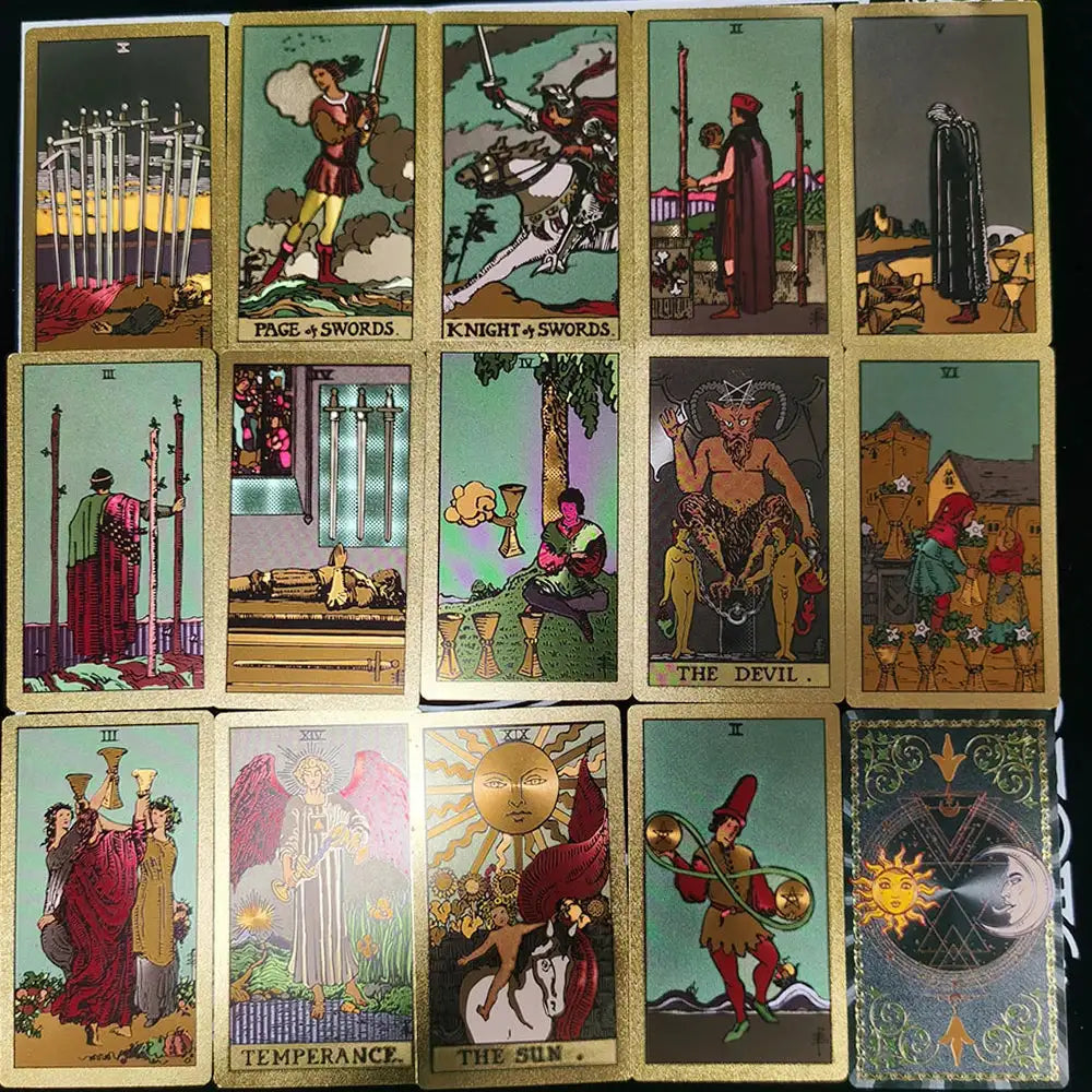 ✨ Plastic Rider-Waite Tarot Cards – 78 Durable, Waterproof PVC Cards with Sophisticated Gold Foil Print for Divination and Game Play