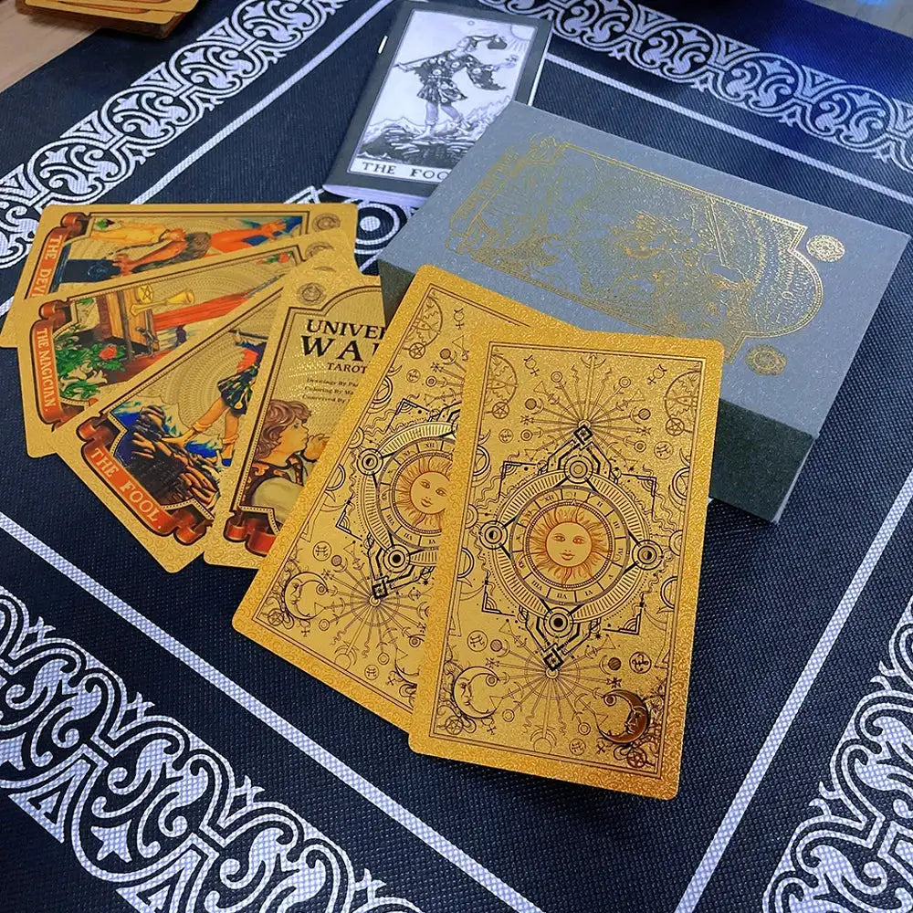 ✨ Plastic Rider-Waite Tarot Cards – 78 Durable, Waterproof PVC Cards with Sophisticated Gold Foil Print for Divination and Game Play
