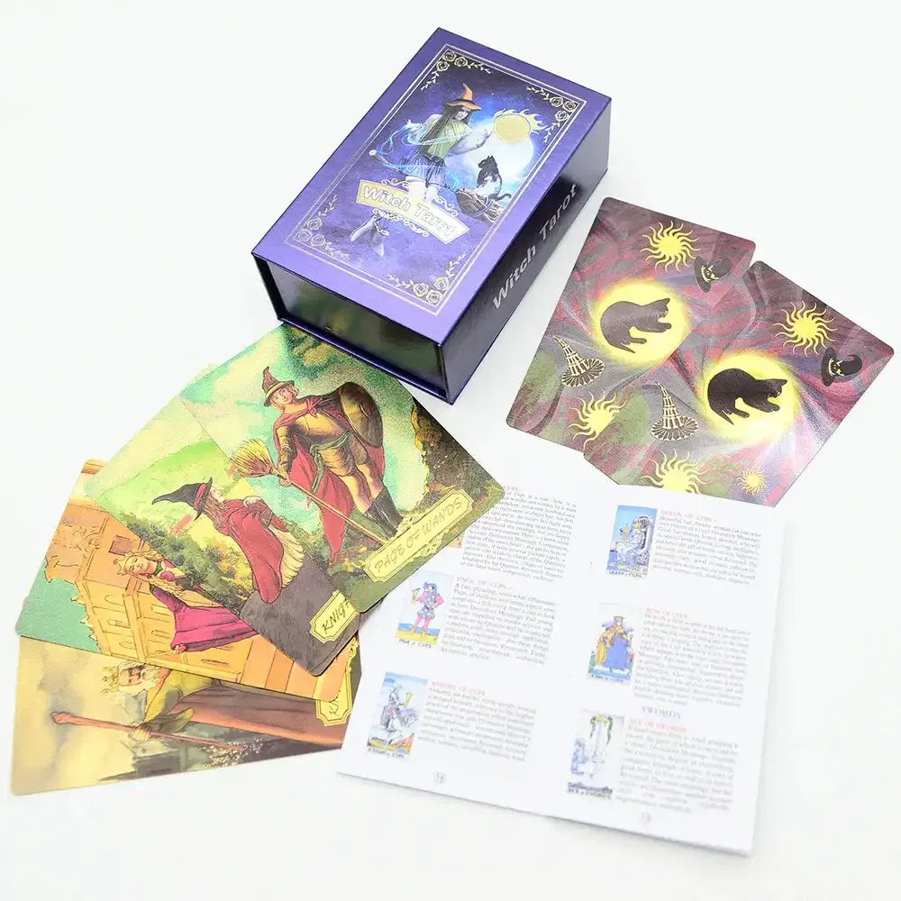 ✨ Plastic Rider-Waite Tarot Cards – 78 Durable, Waterproof PVC Cards with Sophisticated Gold Foil Print for Divination and Game Play Witch