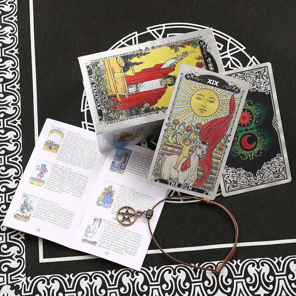 ✨ Plastic Rider-Waite Tarot Cards – 78 Durable, Waterproof PVC Cards with Sophisticated Gold Foil Print for Divination and Game Play Full moon Silver