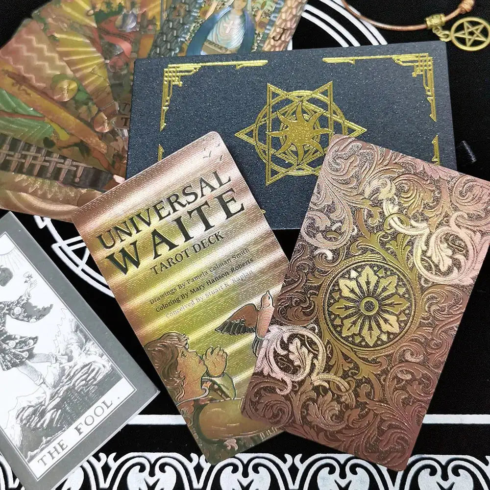 ✨ Plastic Rider-Waite Tarot Cards – 78 Durable, Waterproof PVC Cards with Sophisticated Gold Foil Print for Divination and Game Play
