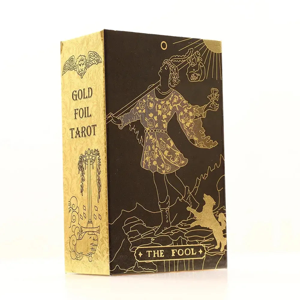 ✨ Plastic Rider-Waite Tarot Cards – 78 Durable, Waterproof PVC Cards with Sophisticated Gold Foil Print for Divination and Game Play Cosmic black