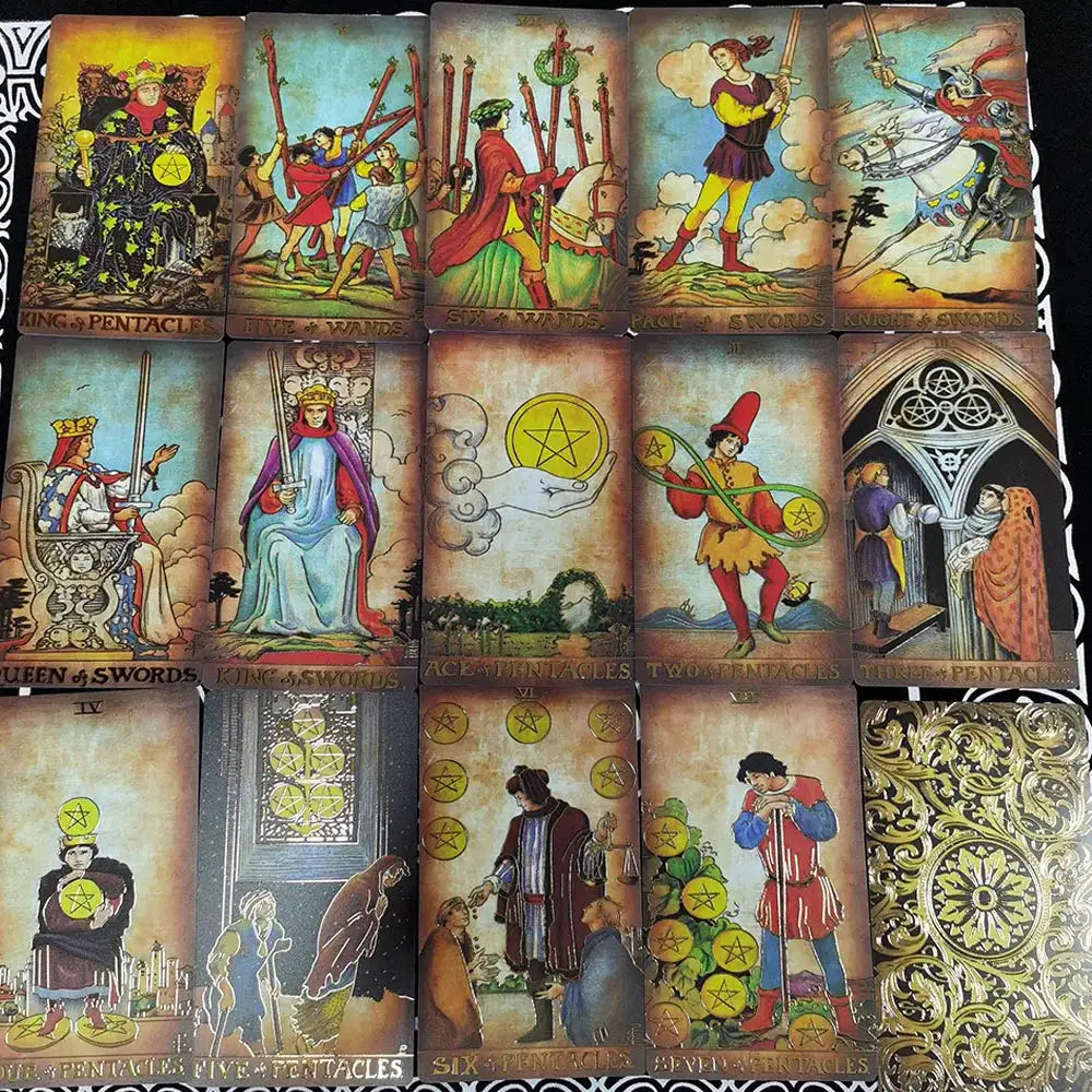 ✨ Plastic Rider-Waite Tarot Cards – 78 Durable, Waterproof PVC Cards with Sophisticated Gold Foil Print for Divination and Game Play