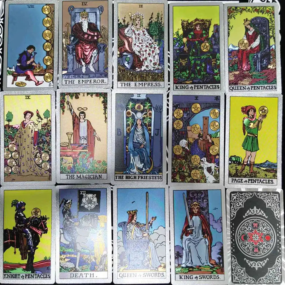 ✨ Plastic Rider-Waite Tarot Cards – 78 Durable, Waterproof PVC Cards with Sophisticated Gold Foil Print for Divination and Game Play