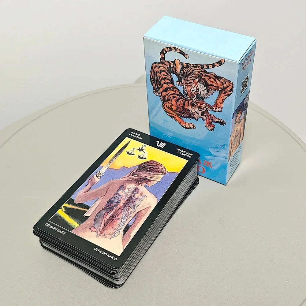 🖋️ Tattooed Tarot Deck – 78 Multilingual Cards with Vintage Tattoo Art | 10.3 x 6 cm