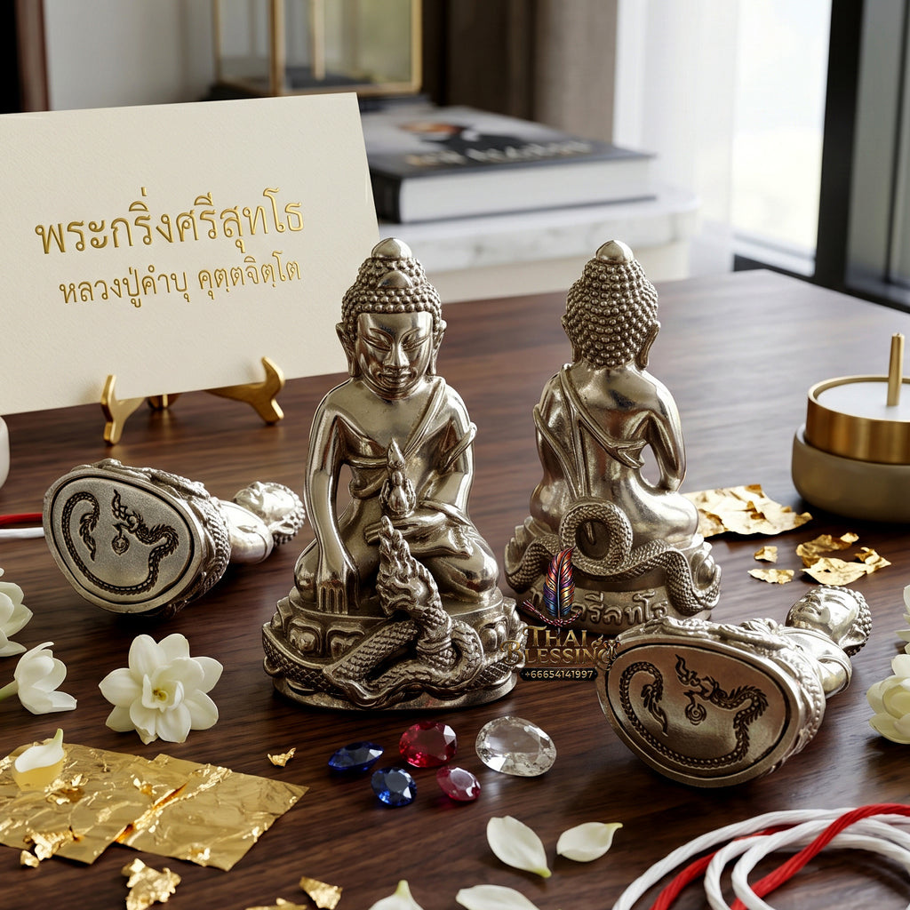 ✨👑🐍 Authentic Thai Amulet Sovereign Srisuttho Kring Node - Luang Pu Kambu White Gold Bronze Buddha, 2011 Ayu Wattana Asset