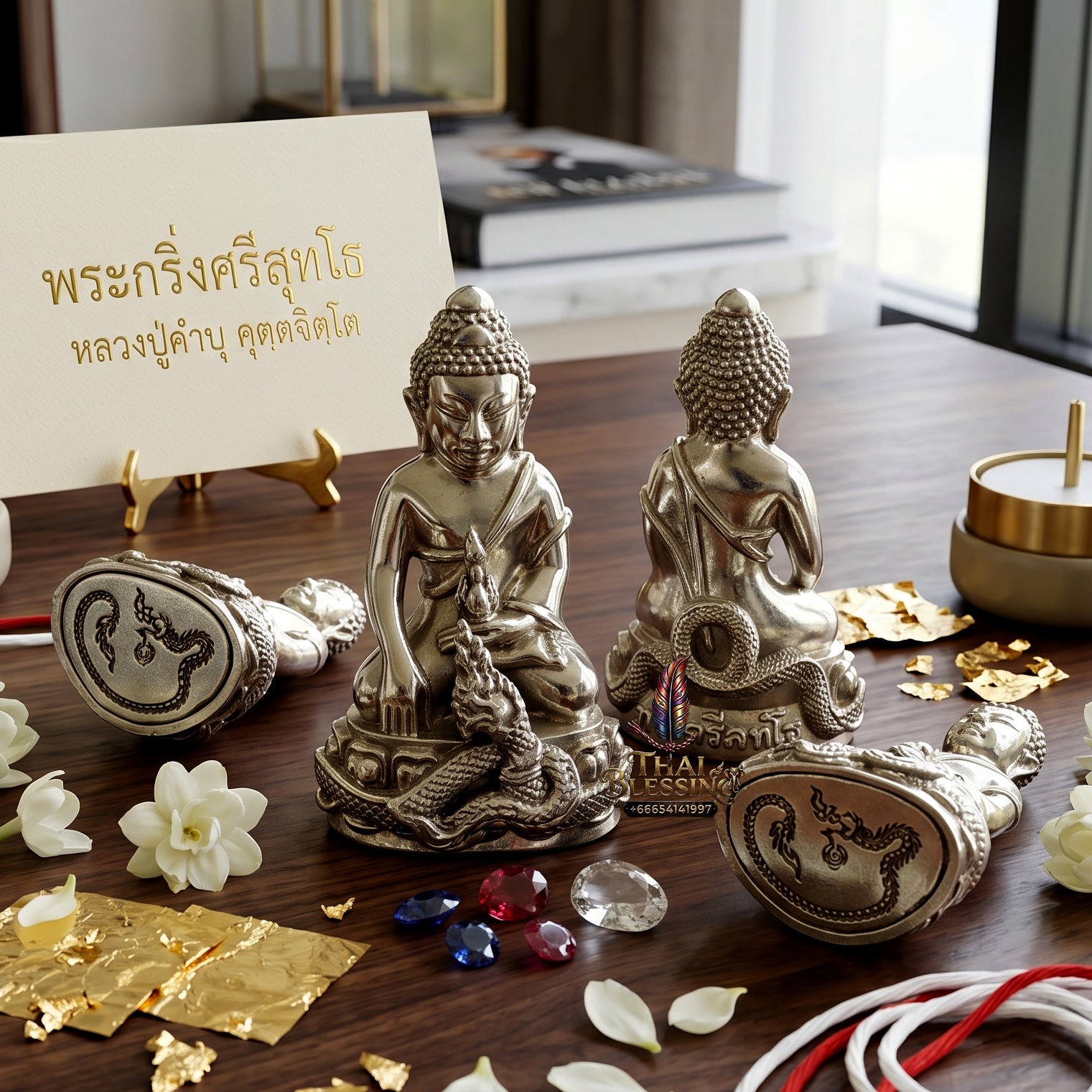 ✨👑🐍 Authentic Thai Amulet Sovereign Srisuttho Kring Node - Luang Pu Kambu White Gold Bronze Buddha, 2011 Ayu Wattana Asset