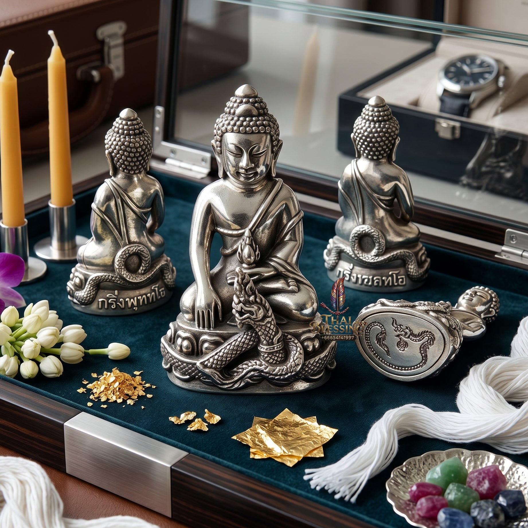 ✨👑🐍 Authentic Thai Amulet Sovereign Srisuttho Kring Node - Luang Pu Kambu White Gold Bronze Buddha, 2011 Ayu Wattana Asset