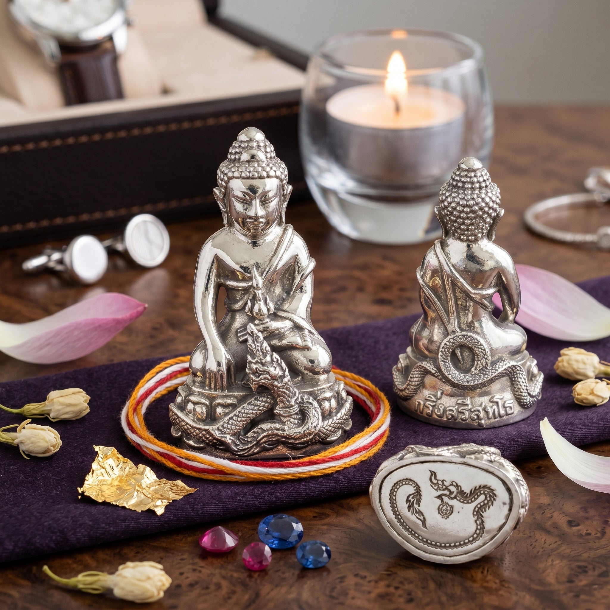 ✨👑🐍 Authentic Thai Amulet Sovereign Srisuttho Kring Node - Luang Pu Kambu White Gold Bronze Buddha, 2011 Ayu Wattana Asset