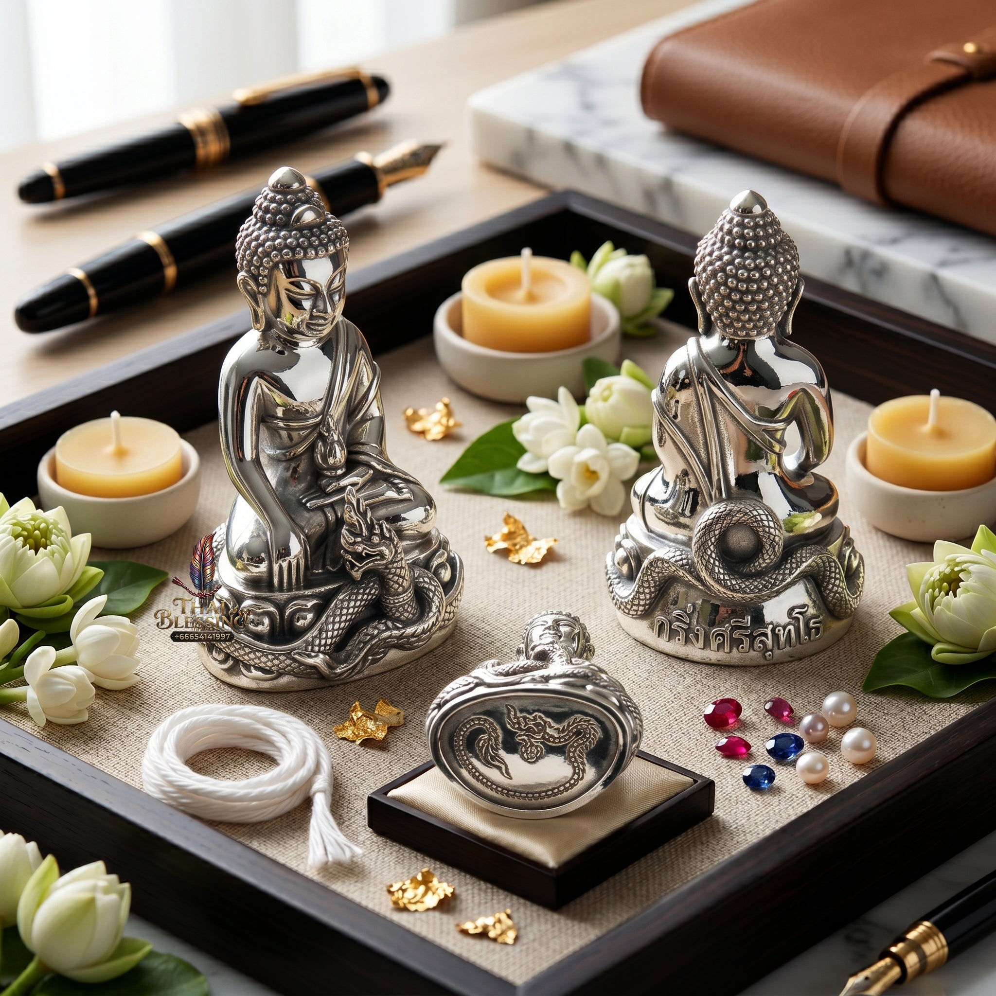 ✨👑🐍 Authentic Thai Amulet Sovereign Srisuttho Kring Node - Luang Pu Kambu White Gold Bronze Buddha, 2011 Ayu Wattana Asset