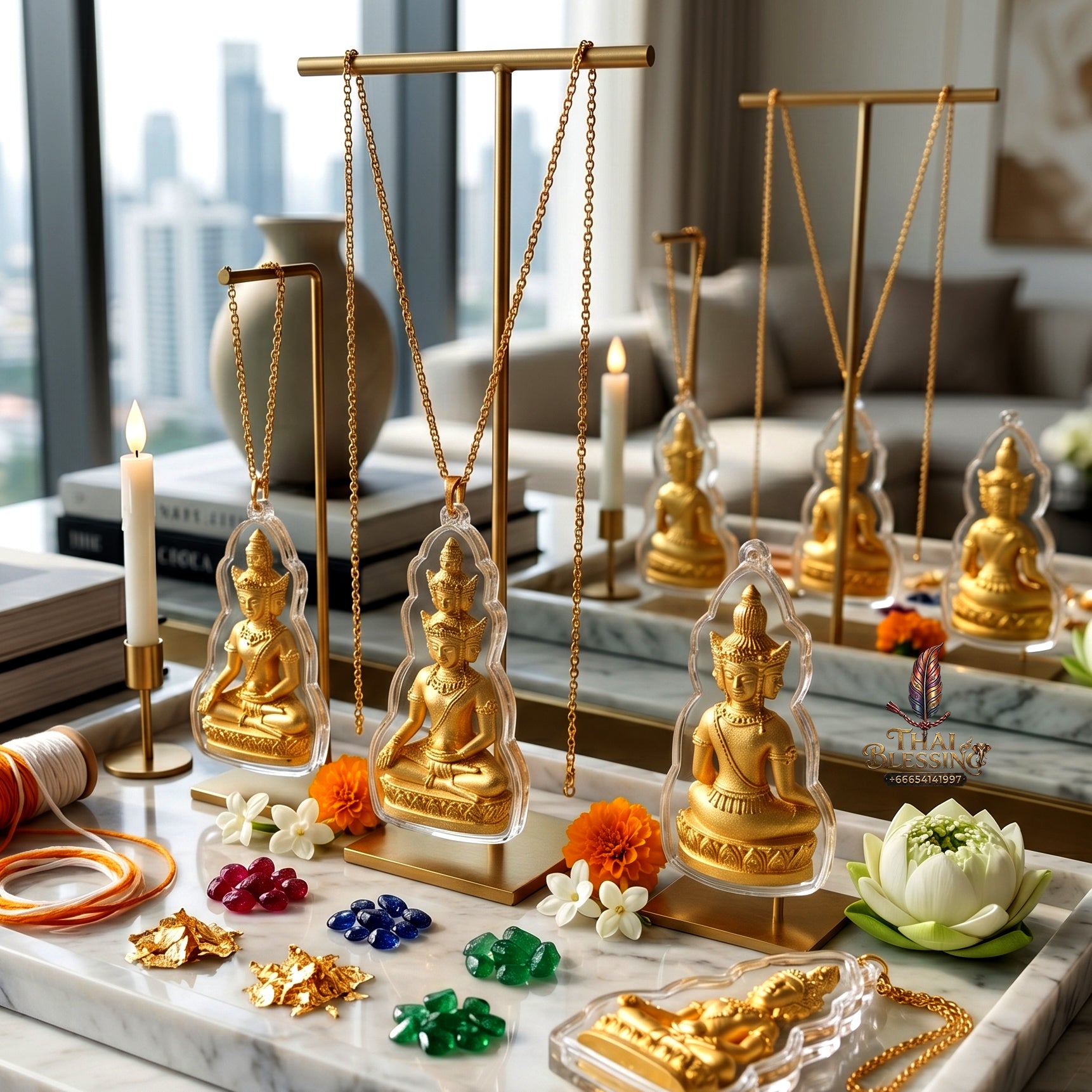 ✨🧘‍♂️💛 Authentic Thai Amulet Nine-Faced Sovereign Wealth Accumulator (3.7x1.7 cm) - Luang Pho Thongdam 2022 Gold-Plated Luxury Node
