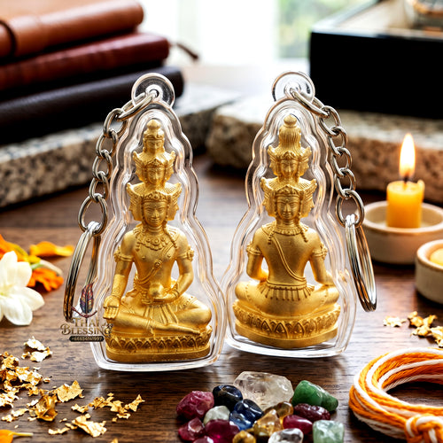 ✨🧘‍♂️💛 Authentic Thai Amulet Nine-Faced Sovereign Wealth Accumulator (3.7x1.7 cm) - Luang Pho Thongdam 2022 Gold-Plated Luxury Node Waterproof Casing