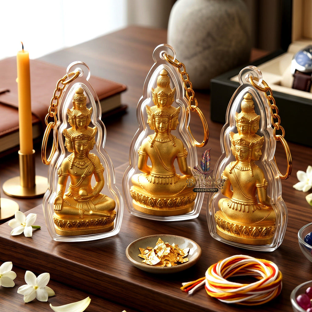 ✨🧘‍♂️💛 Authentic Thai Amulet Nine-Faced Sovereign Wealth Accumulator (3.7x1.7 cm) - Luang Pho Thongdam 2022 Gold-Plated Luxury Node