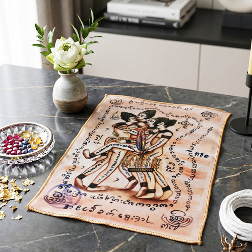 ✨🔮💖 Authentic Thai Amulet Sovereign Radiance Vector - Same-Gender Affinity Grid Textile Matrix, Pho Yua Mueang Intimate Magnetism Node A5 Exhibition Canvas