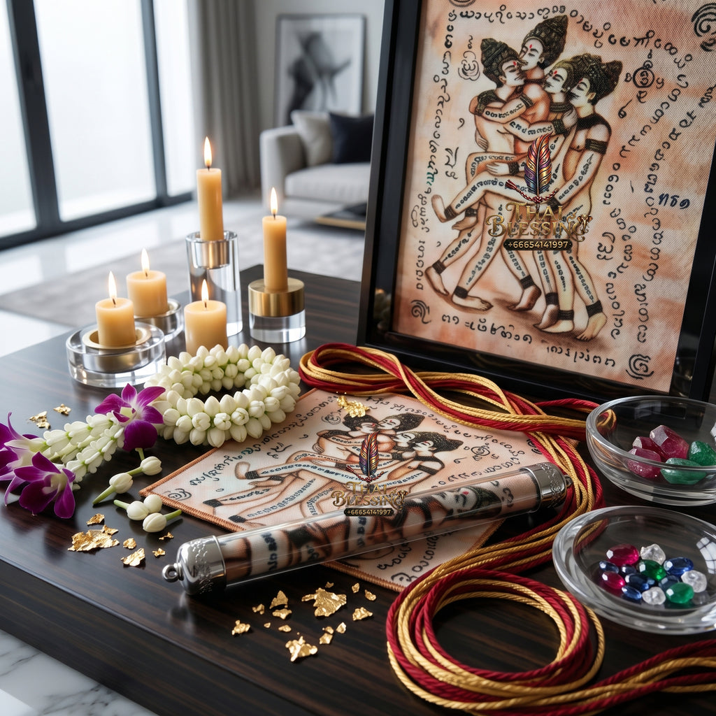 ✨🔮💖 Authentic Thai Amulet Sovereign Radiance Vector - Same-Gender Affinity Grid Textile Matrix, Pho Yua Mueang Intimate Magnetism Node