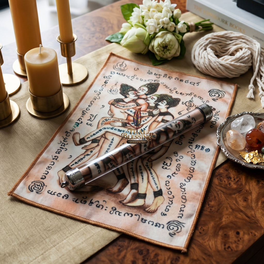 ✨🔮💖 Authentic Thai Amulet Sovereign Radiance Vector - Same-Gender Affinity Grid Textile Matrix, Pho Yua Mueang Intimate Magnetism Node