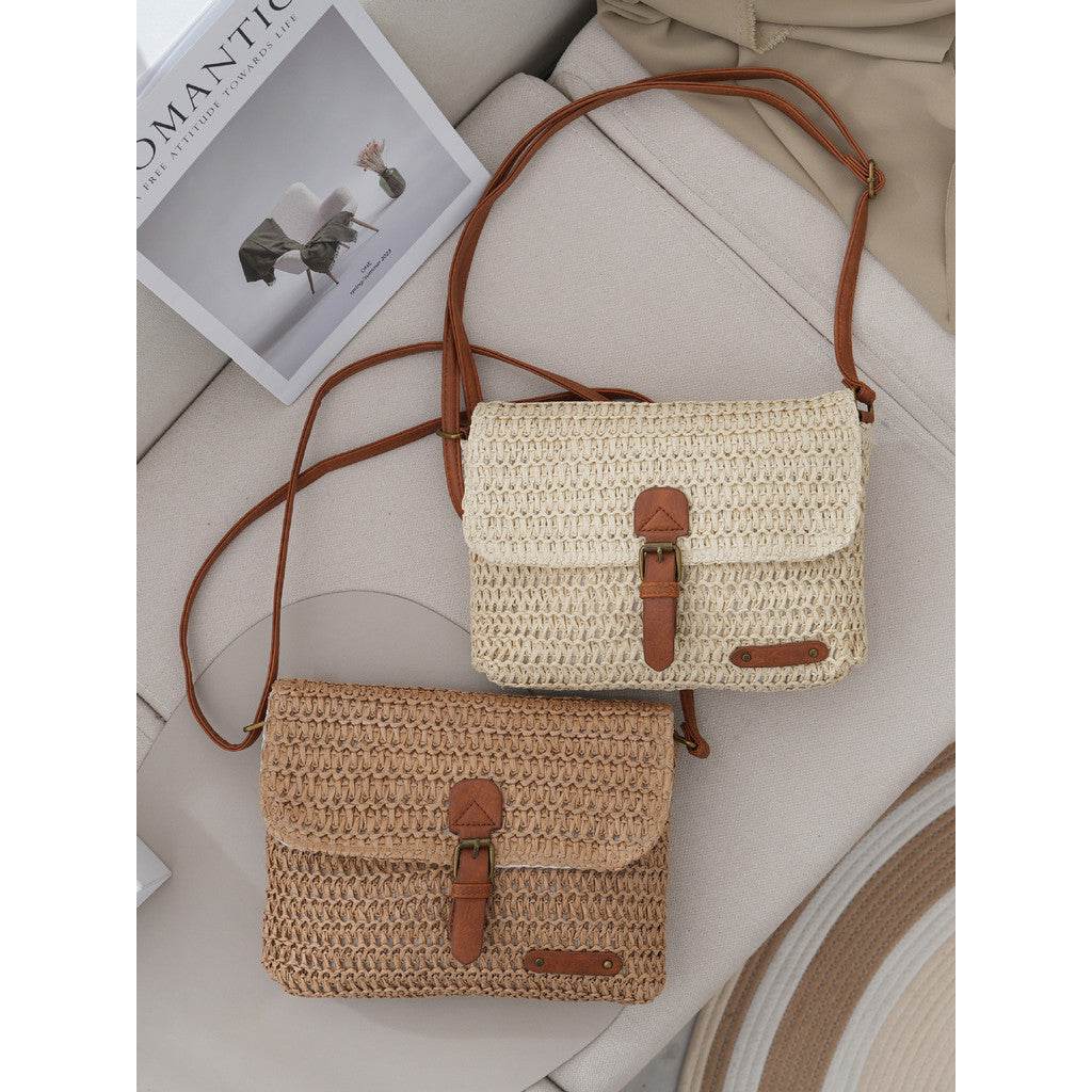 Multi-Way Handwoven Cotton Rope Bag – Shoulder, Crossbody &amp; Handheld Use | 24x18cm Size with Adjustable Strap One-Sake.com khaki white off khaki-white off-