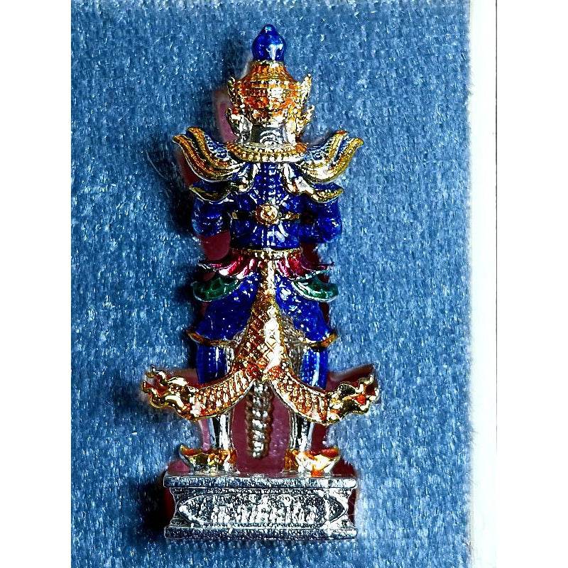 Lord of Wealth – Tao Wessuwan “Racha Sap” Figurine by Luang Pu Kun (Silver-Enamel Bronze, 4.5 cm) - Thai Blessing Co