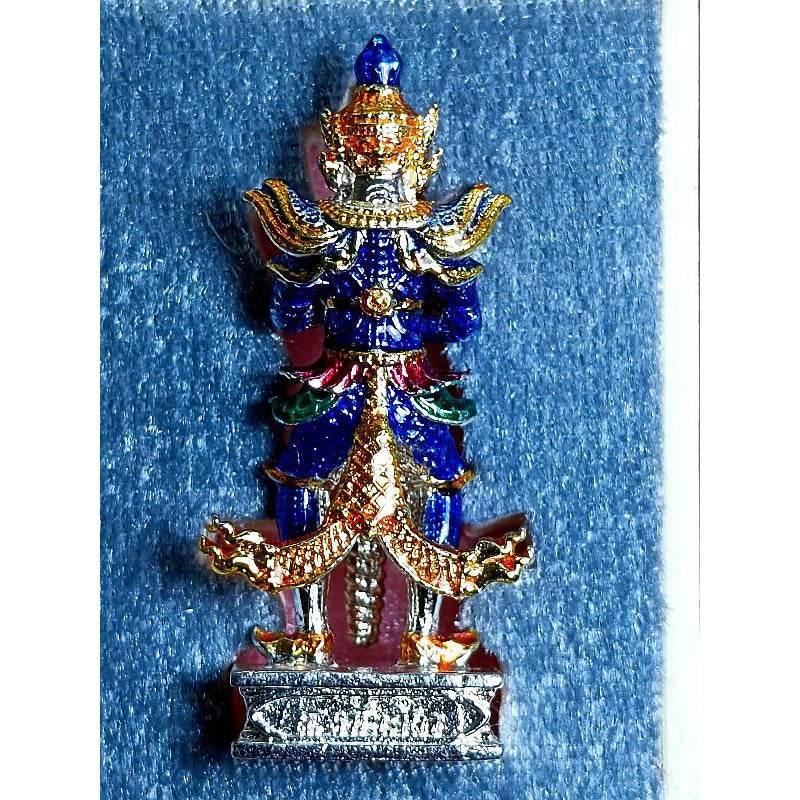 Lord of Wealth Figurine - Tao Wessuwan Racha Sap by Luang Pu Kun in Silver-Enamel Bronze 4.5 cm