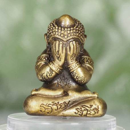 Phra Pidta “Miraculous Wealth” Edition – Satin Bell Metal – Luang Pho Yod, Wat Takroh (2022 Consecration) - Thai Blessing Co