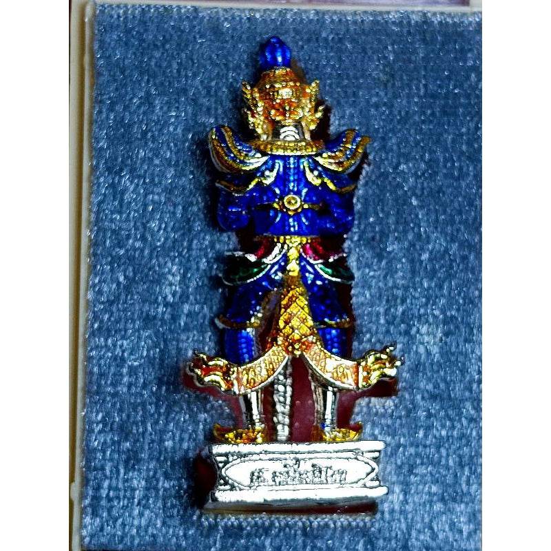 Lord of Wealth – Tao Wessuwan “Racha Sap” Figurine by Luang Pu Kun (Silver-Enamel Bronze, 4.5 cm) - Thai Blessing Co