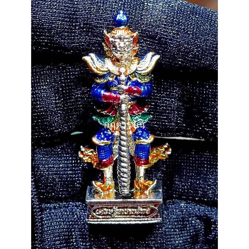 Lord of Wealth – Tao Wessuwan “Racha Sap” Figurine by Luang Pu Kun (Silver-Enamel Bronze, 4.5 cm) - Thai Blessing Co