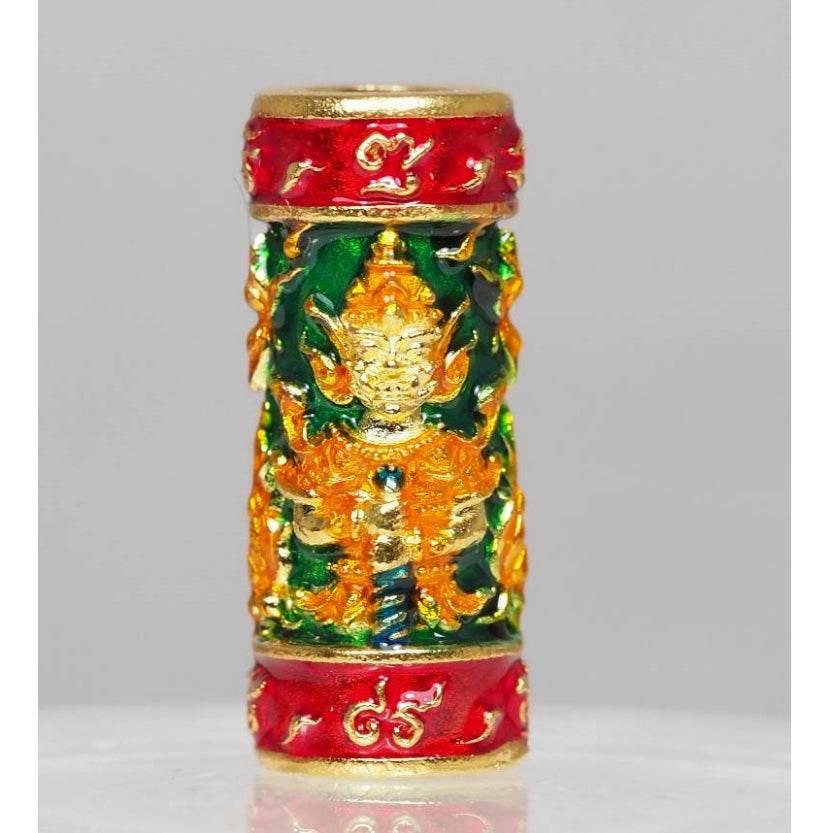 Green Enamel Gold Plated Twin-Faced Wessuwan Takrud – Setthi Bucha Kru Edition Blessed by Luang Phor Prong Serial Coded