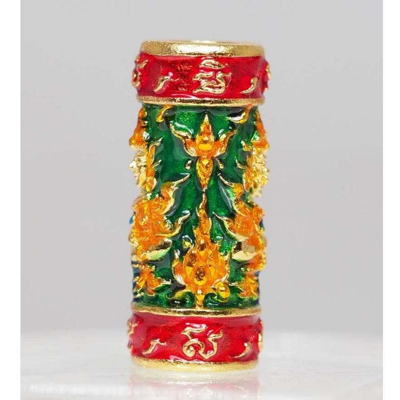 Green Enamel Gold Plated Twin-Faced Wessuwan Takrud – Setthi Bucha Kru Edition Blessed by Luang Phor Prong Serial Coded